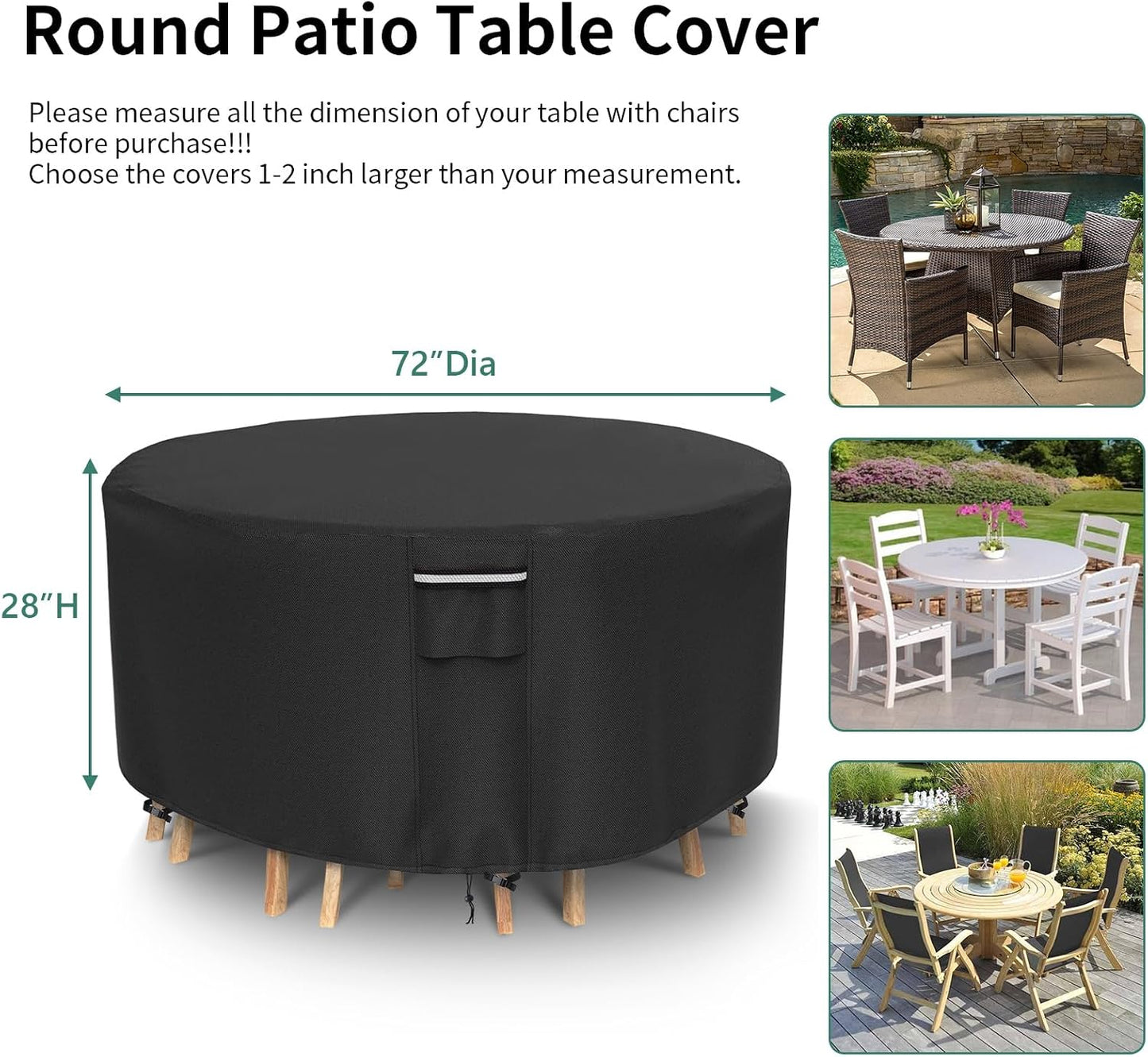 Fundas redondas muebles patio 72x28pulg resistente UV negro