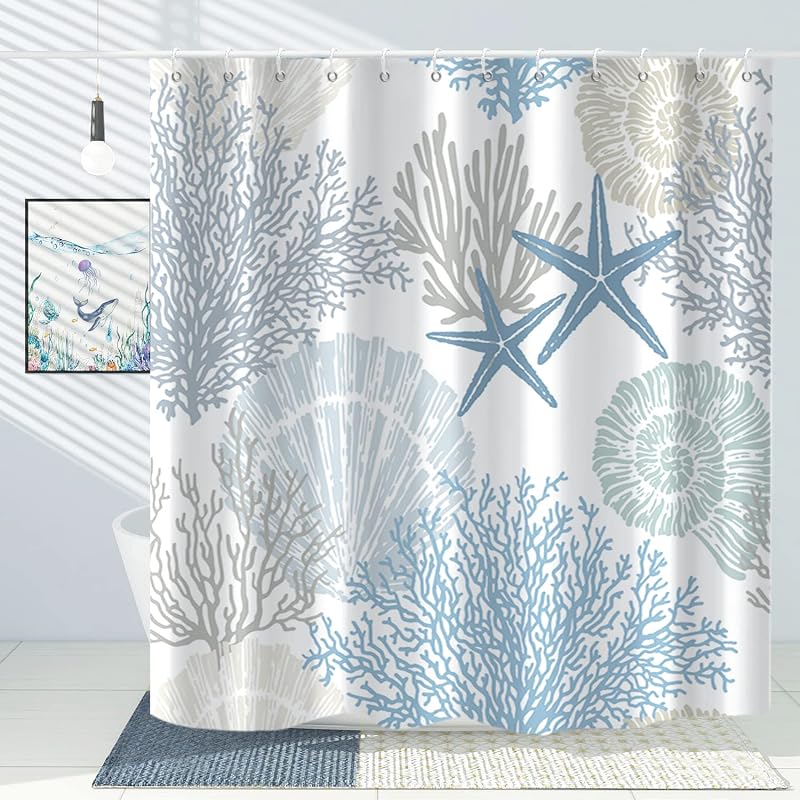 Cortina ducha náutica azul tropical estrella mar 72x72pulg