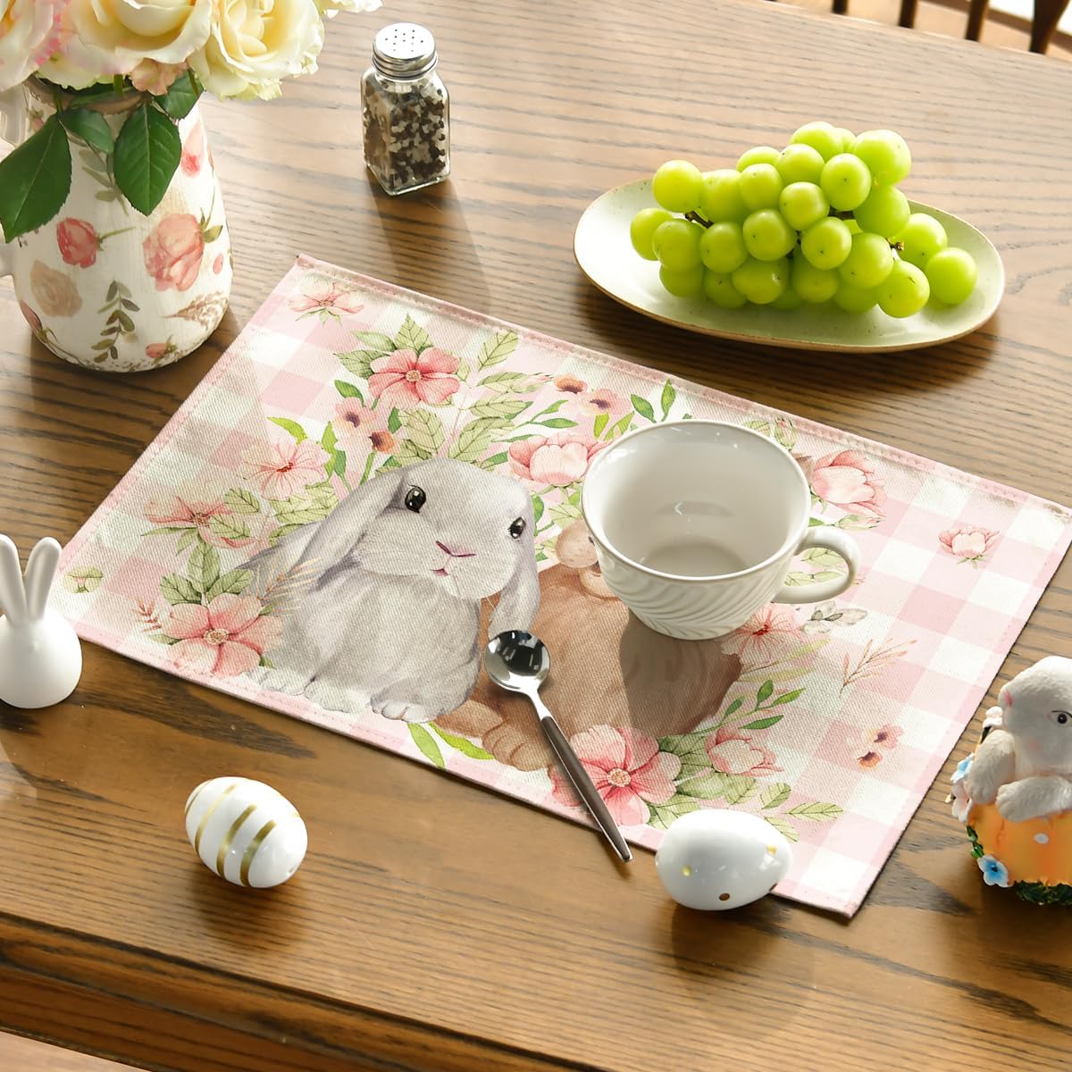 Set 4 Manteles Pascua Conejo Flores 12x18pulg