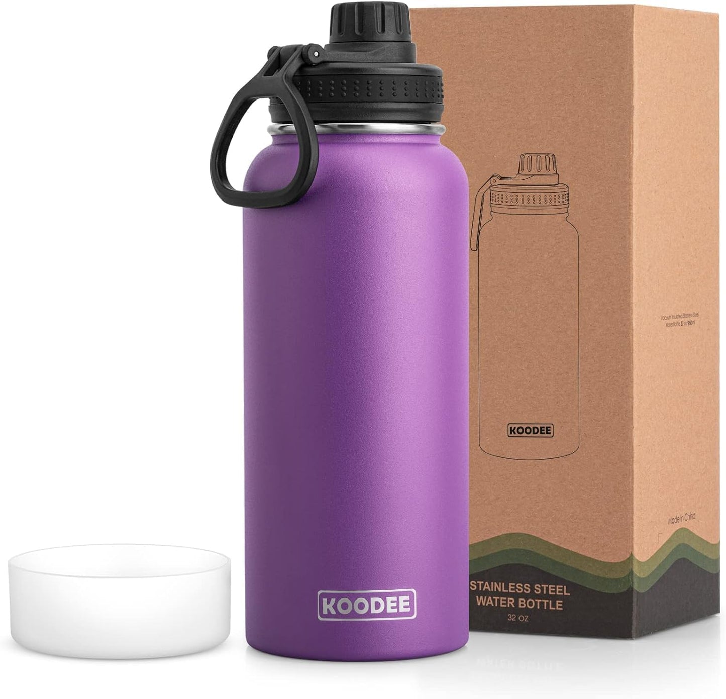 Botella agua aislada acero inox 32oz doble pared tapa morado