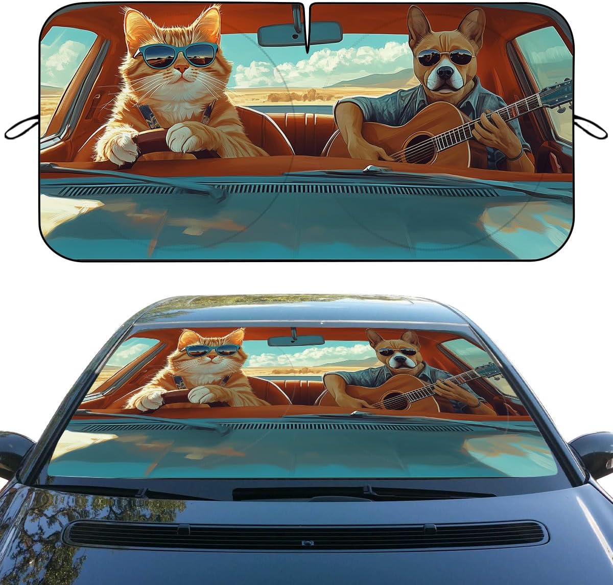 Protector solar para ventanilla coche con gato y perro