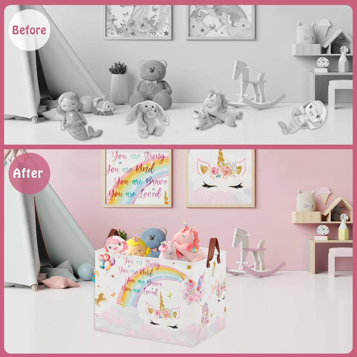 Bolsa regalo unicornio rosa cesta lavandería nube arcoíris