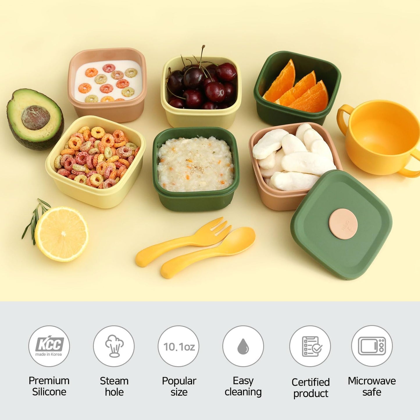 3 Pzas Contenedores Silicona 10.1oz Sin BPA con Tapa