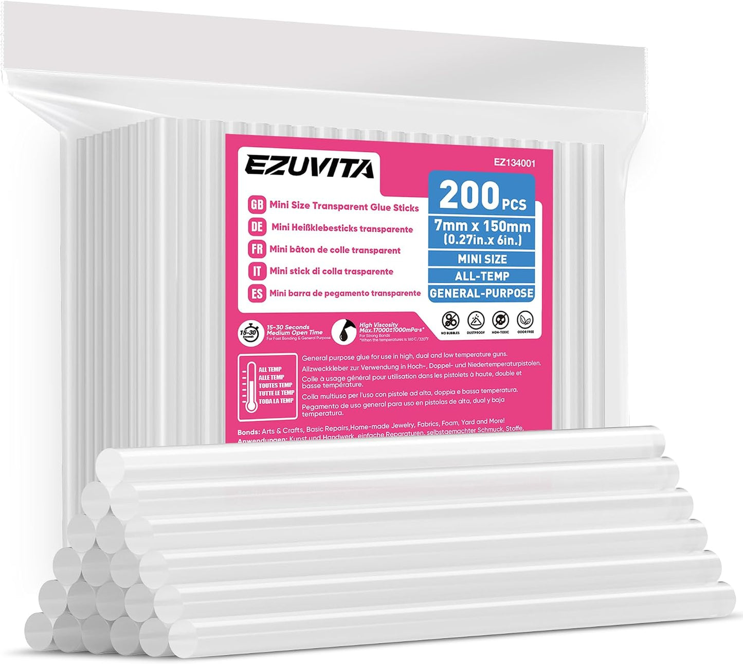 Barras pegamento mini 0.27x6pulg pack 200 transparentes