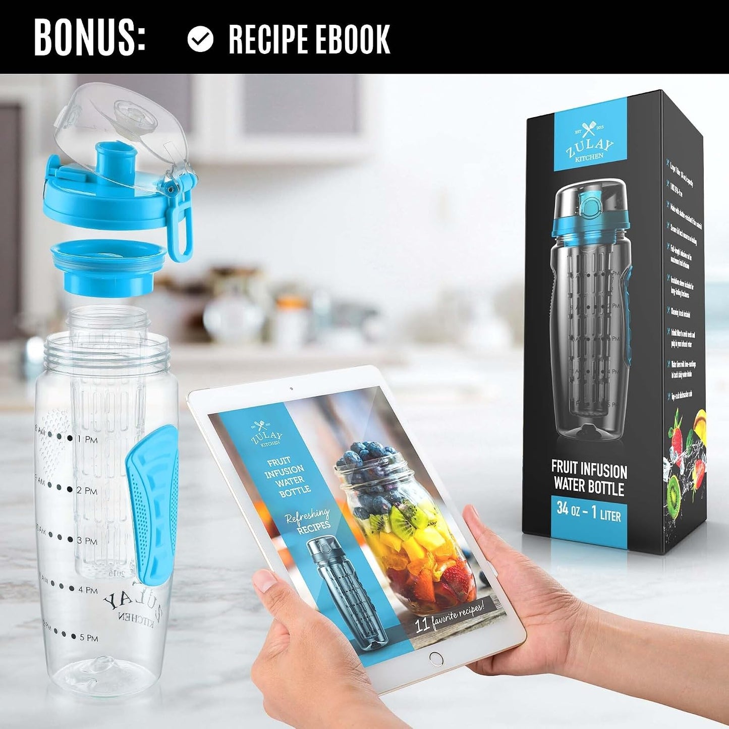 Botella agua portátil con infusor frutas