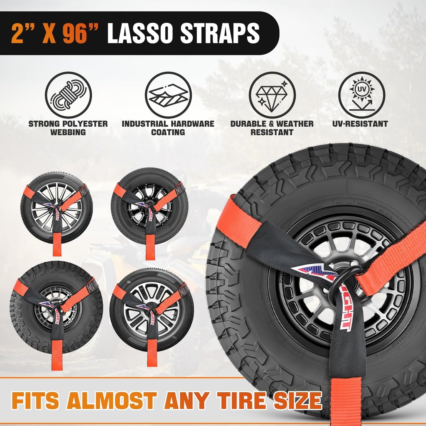 Correas amarre automóvil ajustables 2x96" estilo lazo
