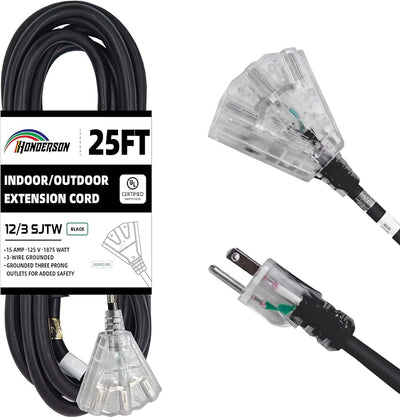 Cable extensión 3 salidas resistente 12/25 ft negro UL