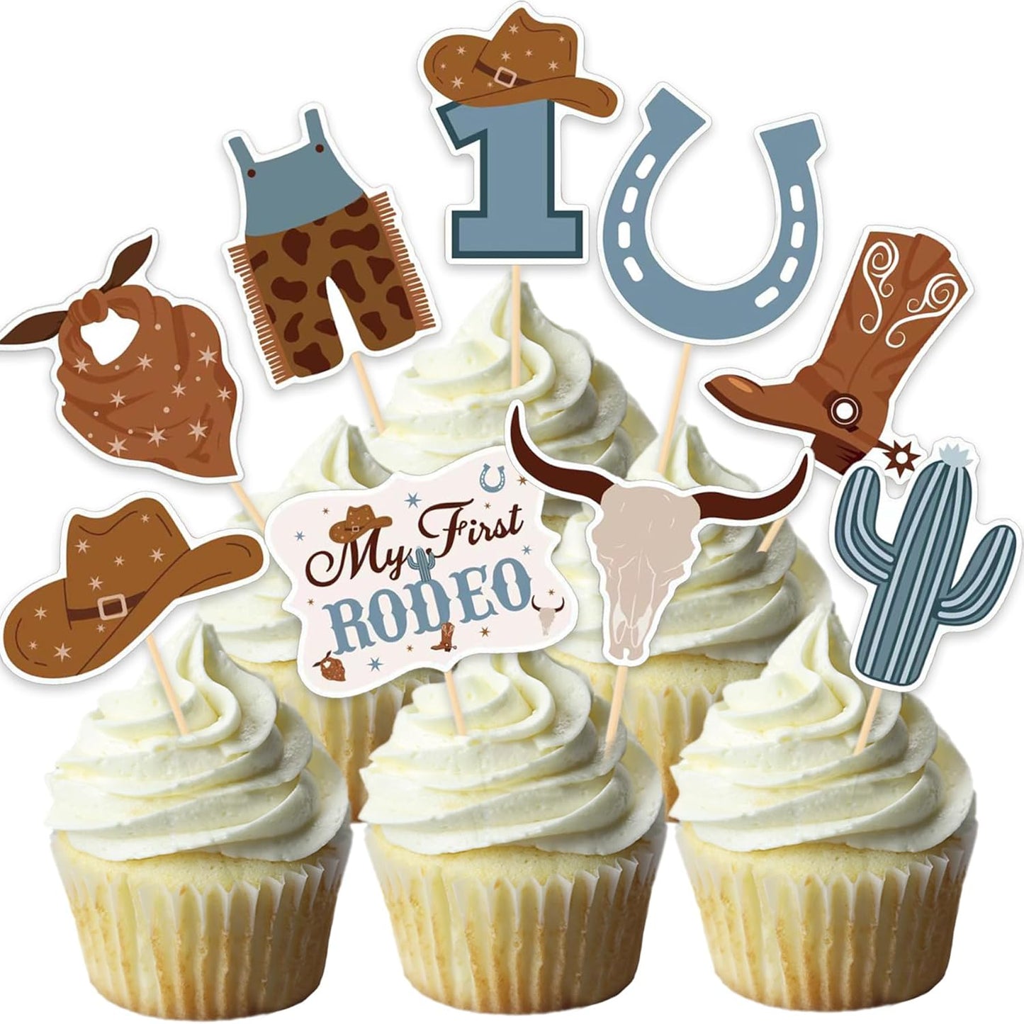 Decoración cupcakes fiesta vaquero occidental para niños