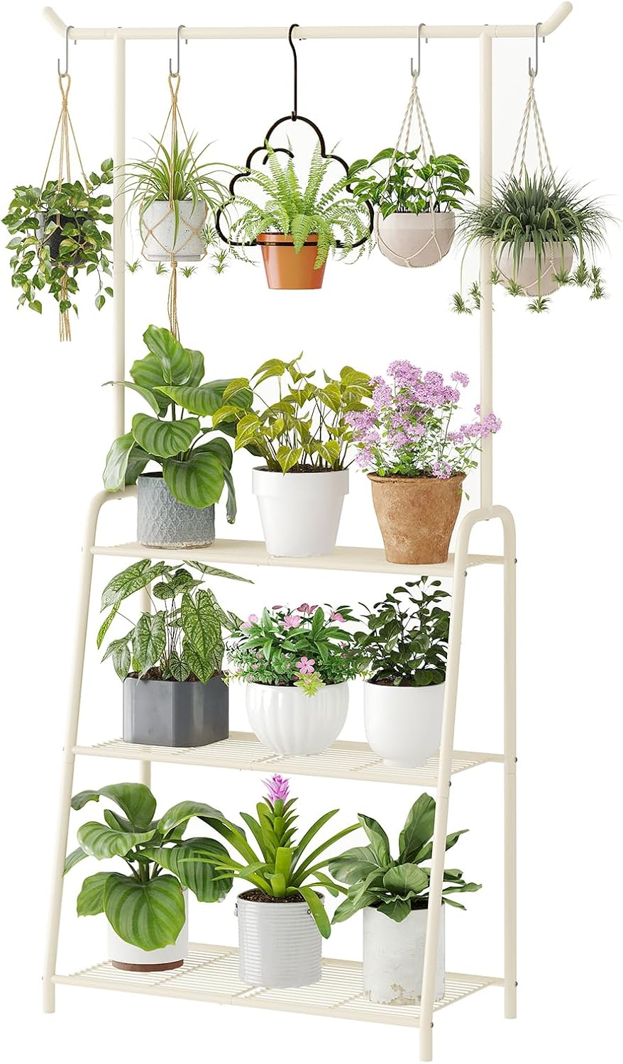 Soporte metal para plantas 3 niveles blanco