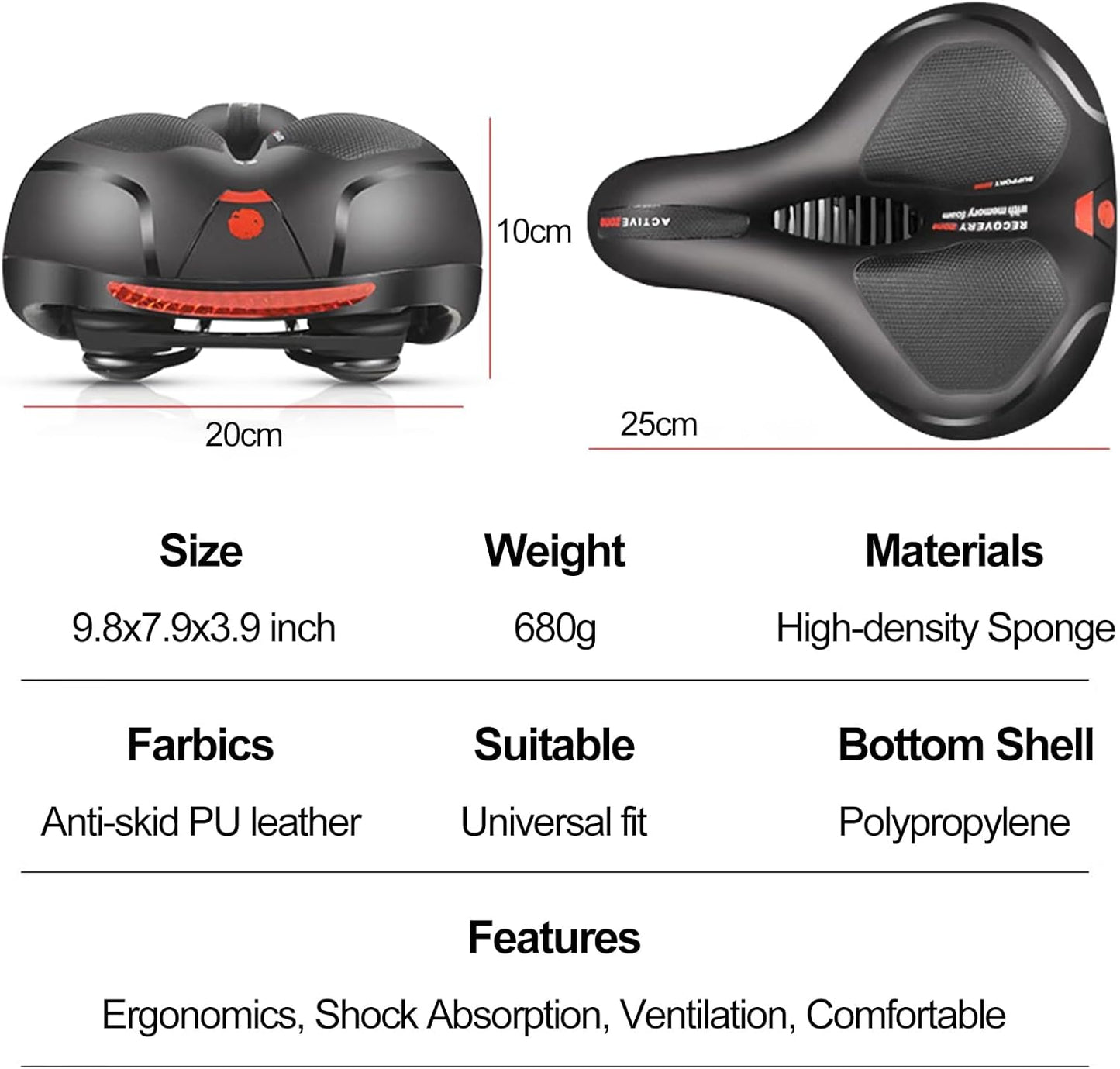 Asiento bicicleta espuma viscoelástica doble bola absorción