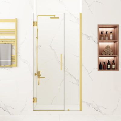 Puerta ducha pivote sin marco 35-36x72pulg vidrio 5/16pulg dorado