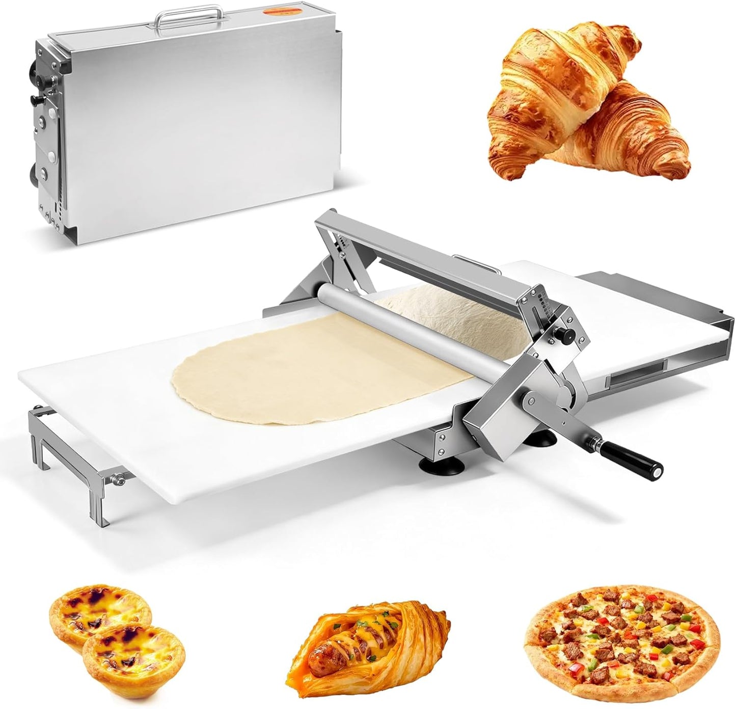 Máquina rodillo masa acero inox ajustable para croissant pizza