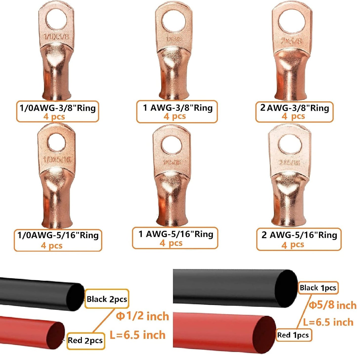 Terminales alambre cobre 0 1 2 anillo 5/16 3/8 pulg batería
