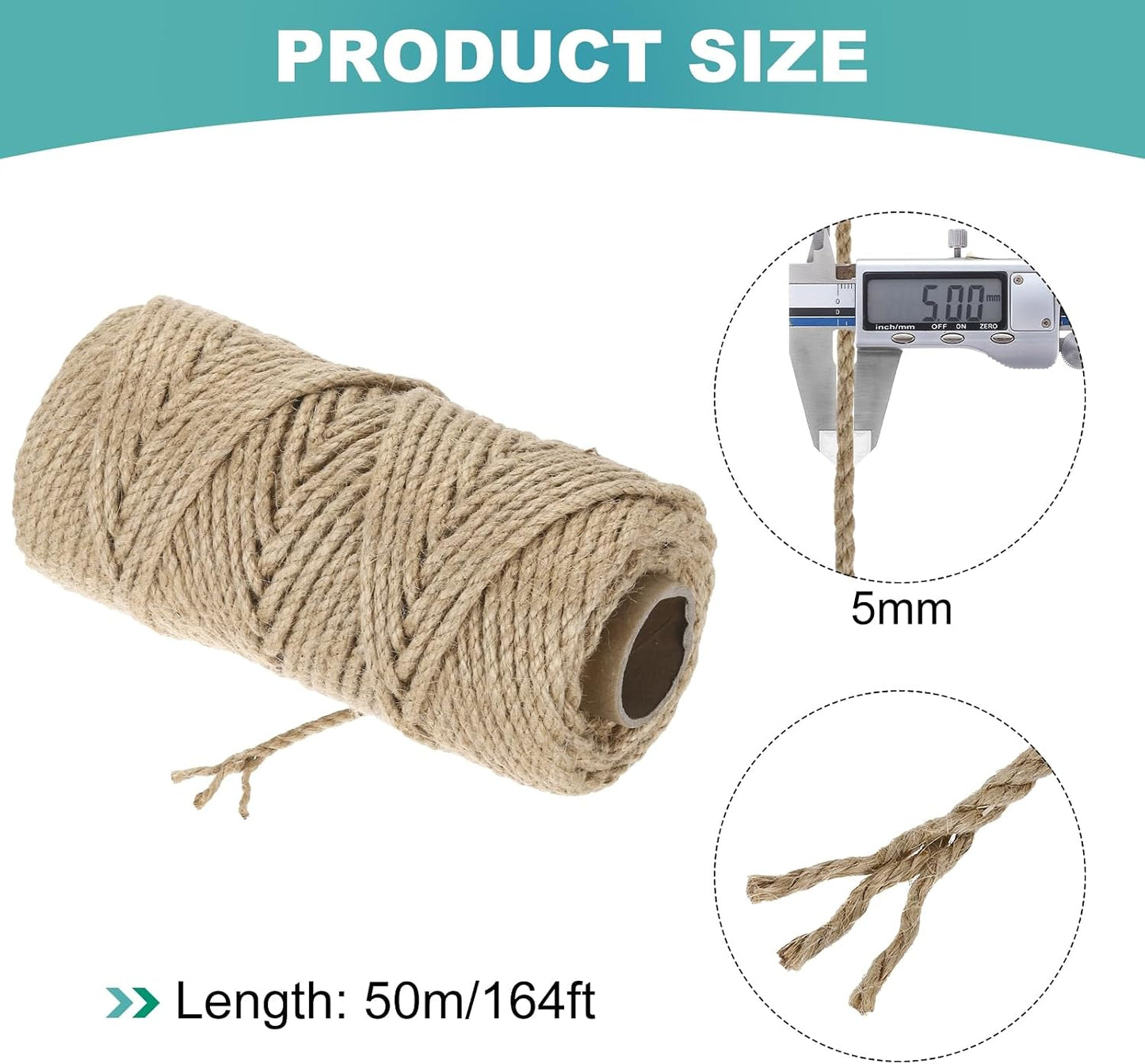 Cuerda yute 164ft x 0.197" resistente manualidades