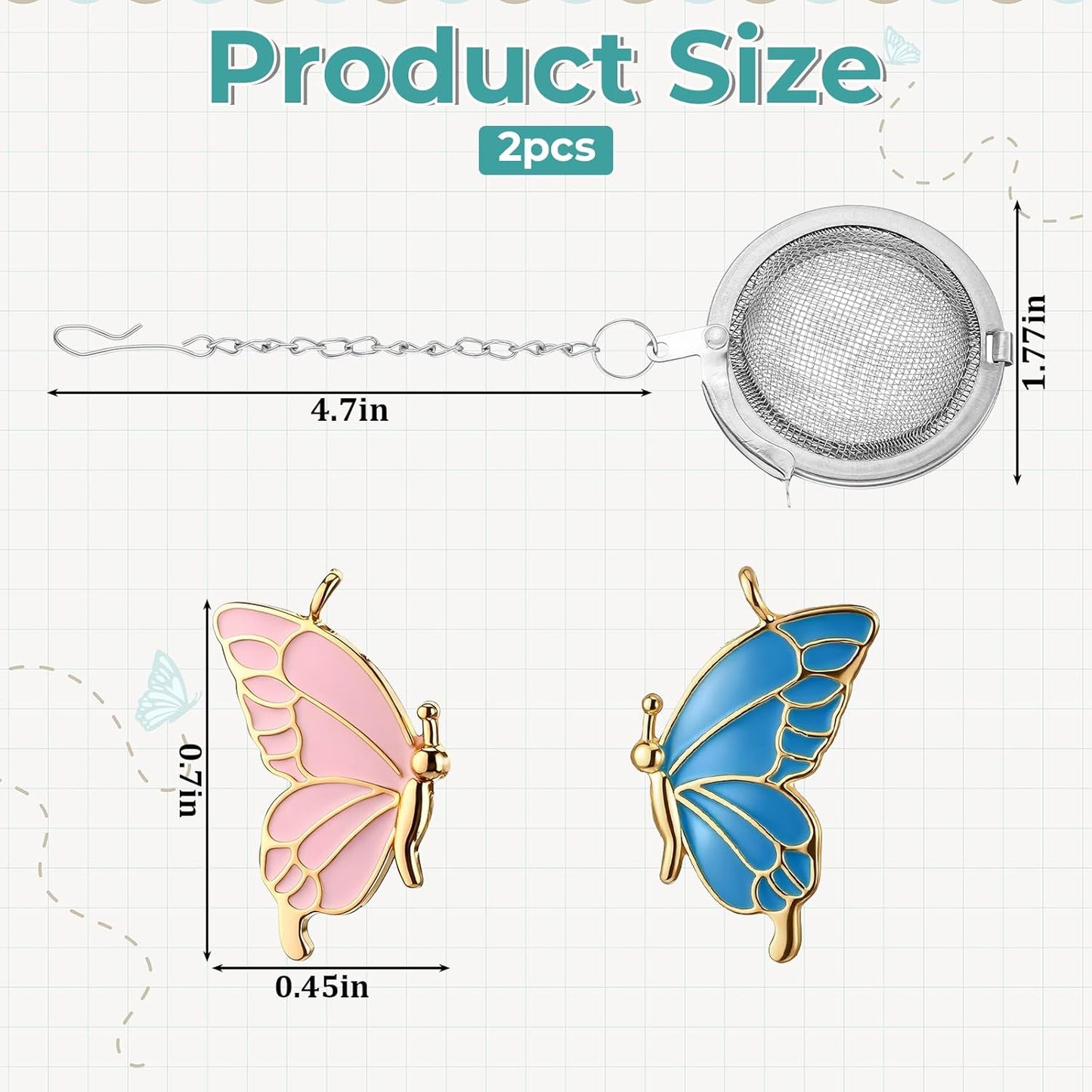 Bolas de té de acero inoxidable con dije de mariposa, infusor para niñas y mujeres