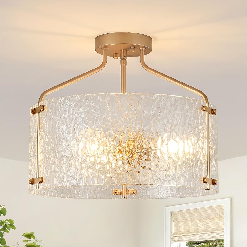 Lámpara techo tipo tambor candelabro 3 luces dorado