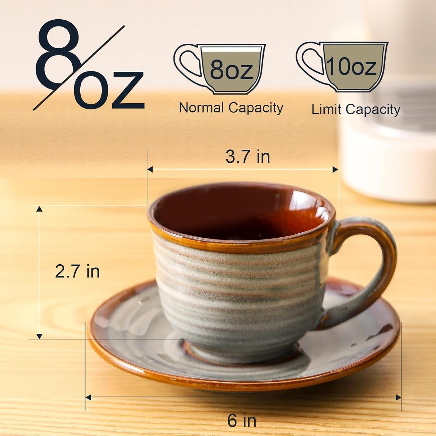 Set 4 Tazas Cerámica Capuchino con Asa 8oz