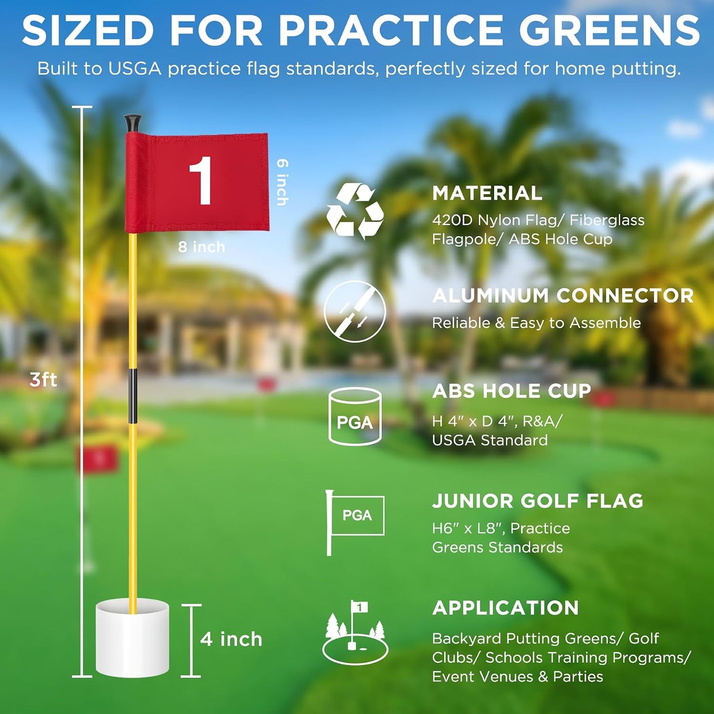 Mástil golf mini bandera verde 3piezas set portátil