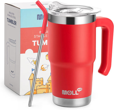 Vaso térmico acero inox para niños con asa tapa pajita rojo