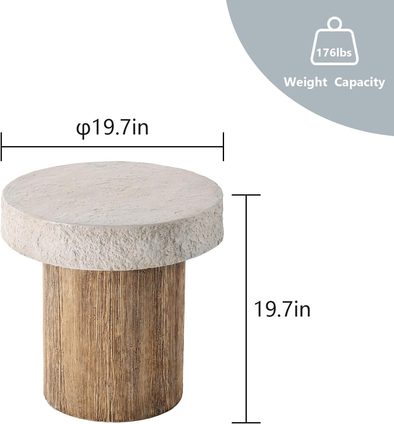 Mesa auxiliar redonda MgO 19.7pulg base madera sintética