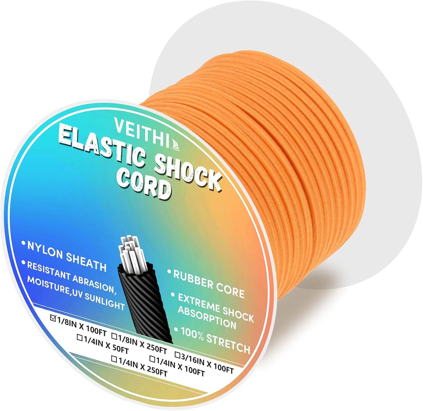Cuerda elástica nailon 1/8pulg naranja 100pies campamento