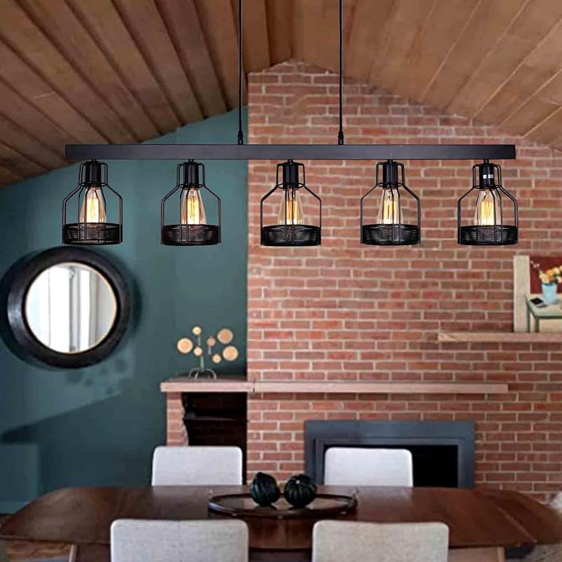 Luces colgantes isla cocina con 5 enchufes E26 metal negro