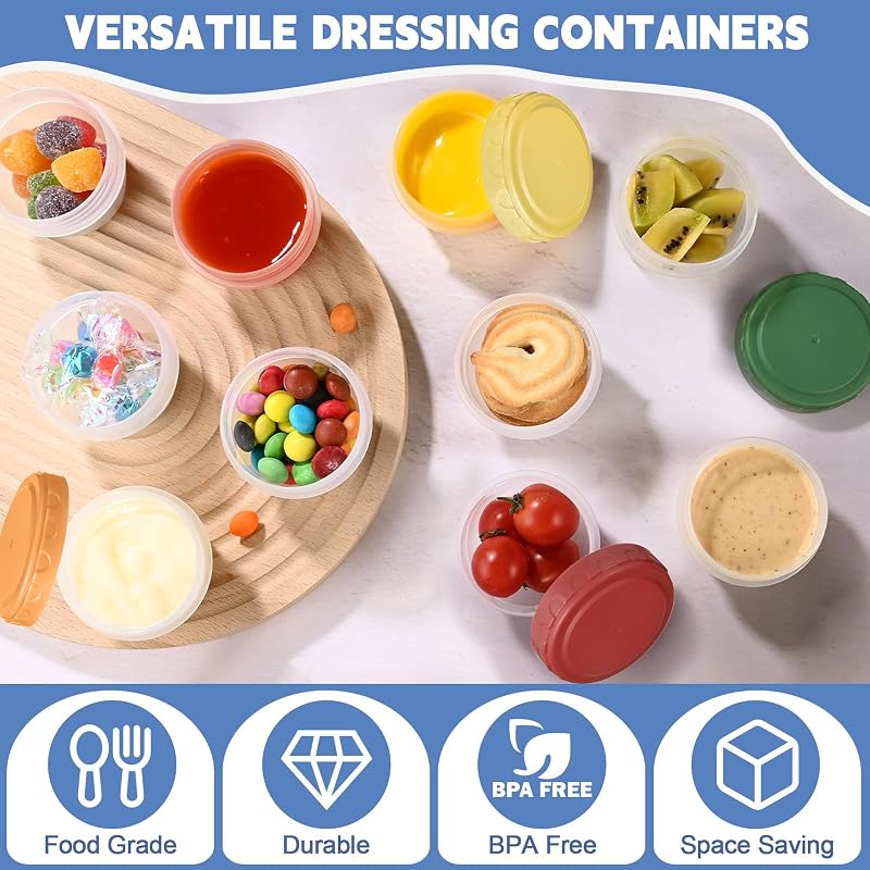 6 Pzas Recipiente Aderezo 2oz Plástico Reutilizable Con Tapa