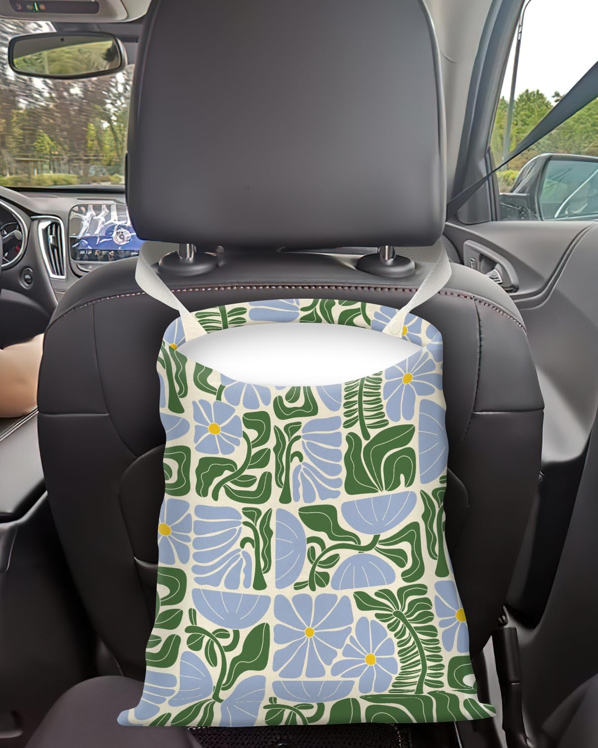 Bolsa basura para auto colgar respaldo asiento lona hojas florales