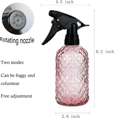 Botella pulverizadora vidrio 12oz boquilla ajustable jardín rosa