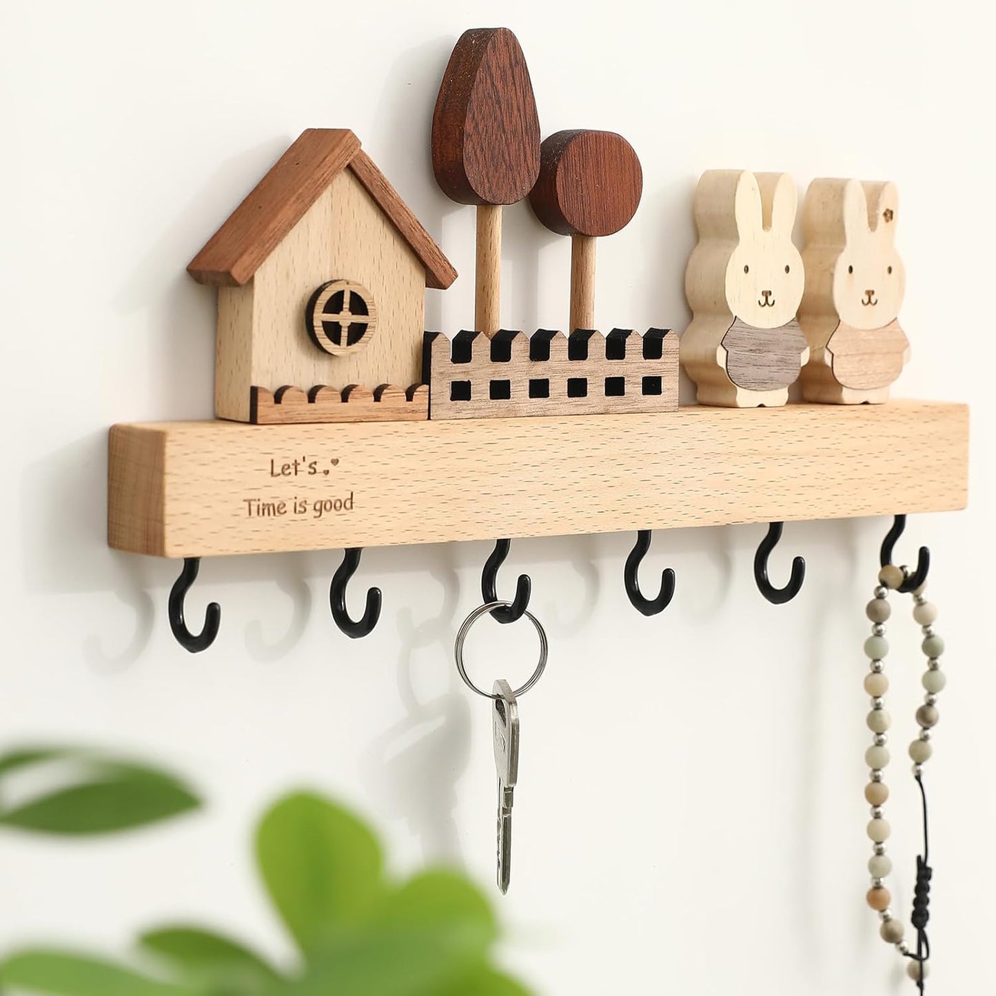 Soporte llaves con ganchos madera rústica para hogar