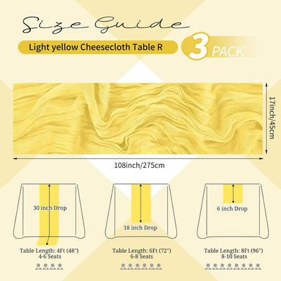 Paquete de 3 caminos de mesa amarillo claro gasa bohemio para bodas y fiestas