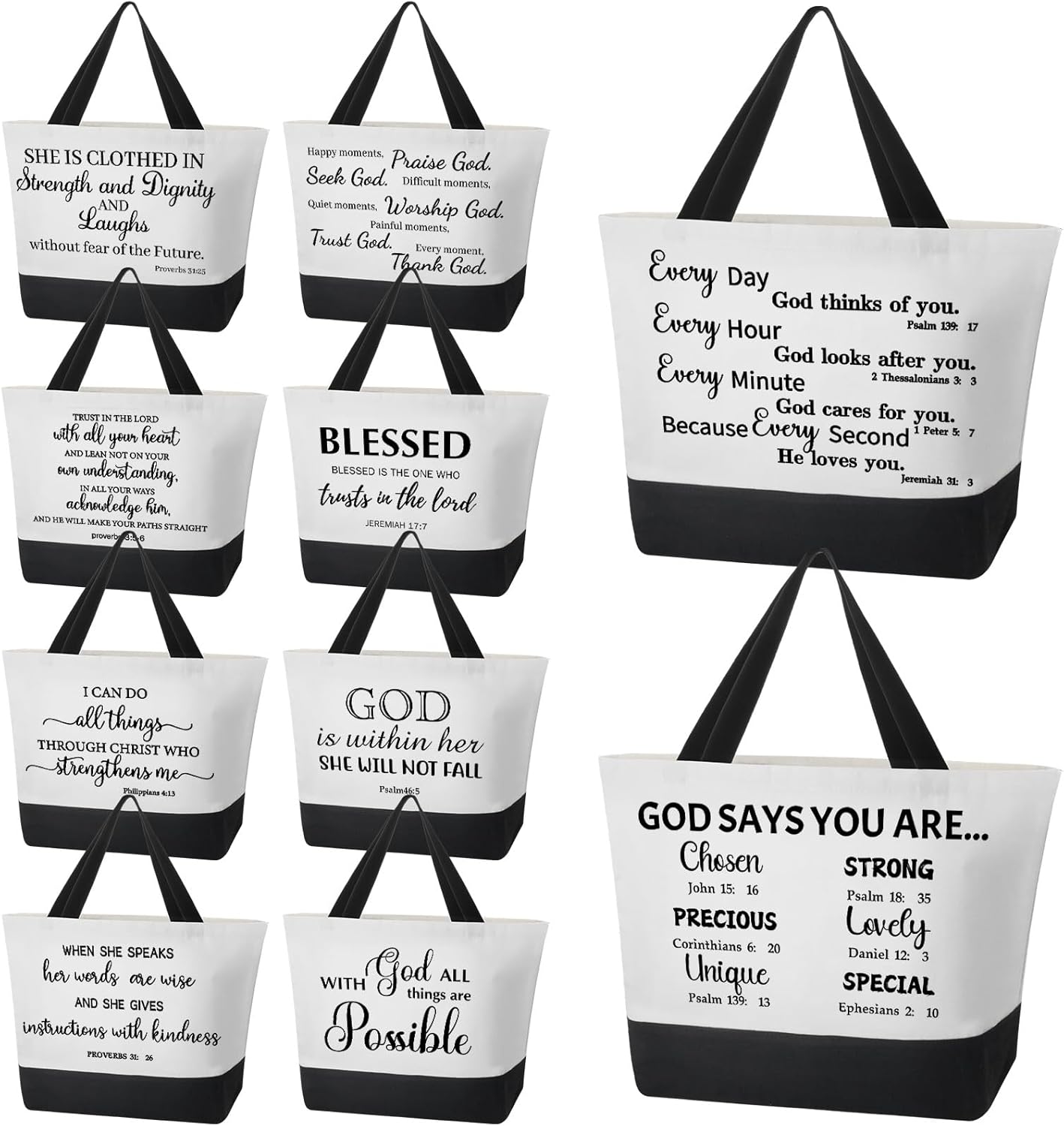 10 Bolsas Reutiliz. Lona Versículo Bíblico para Mujer