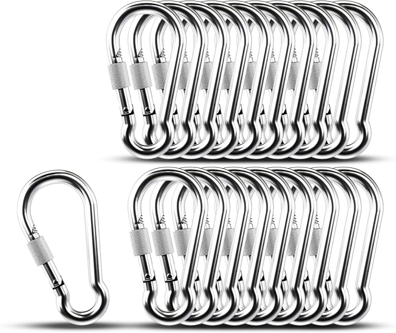 Mosquetón acero inox 304 3.54" set 20 para acampar