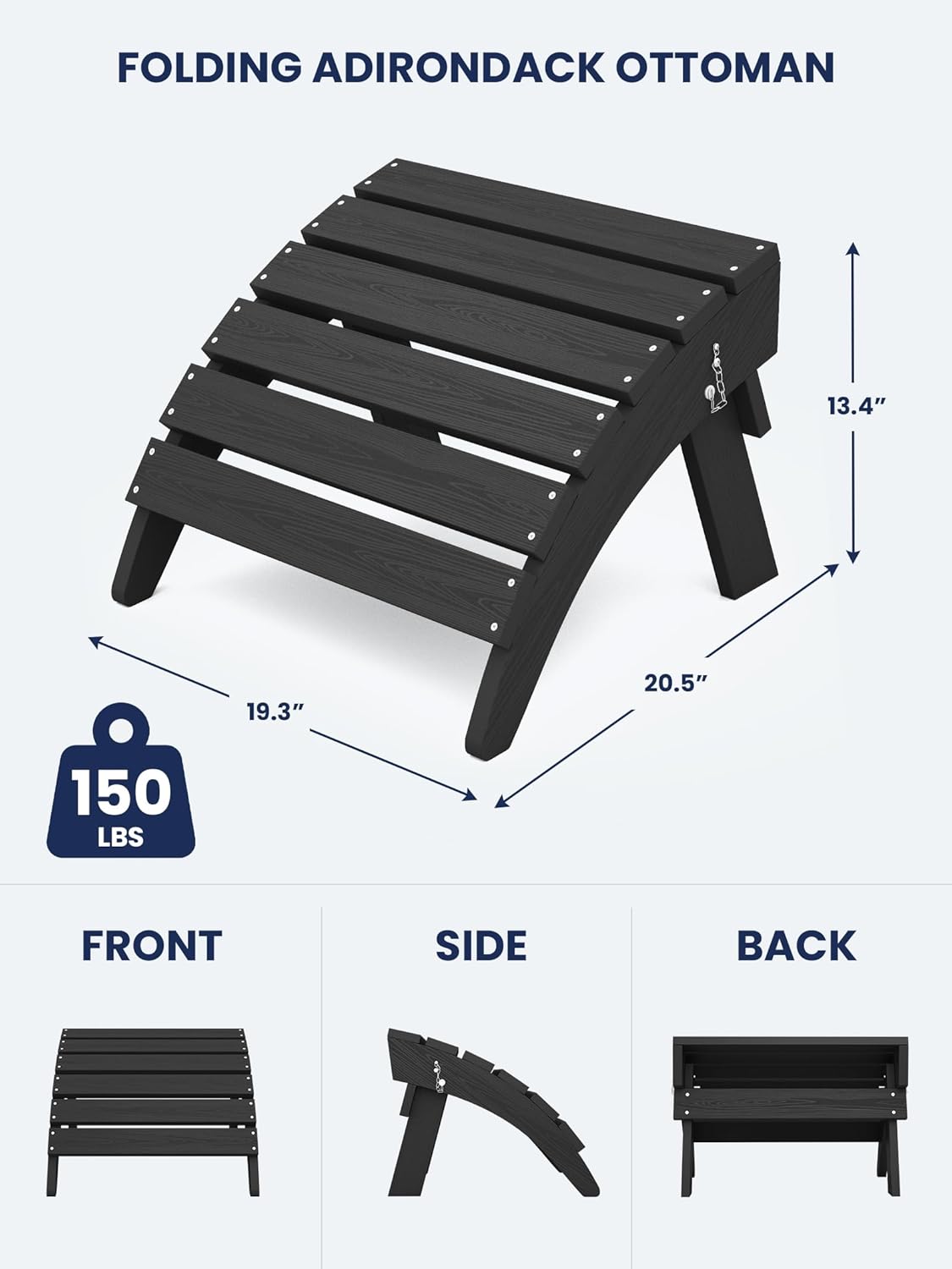Otomana Adirondack plegable color negro