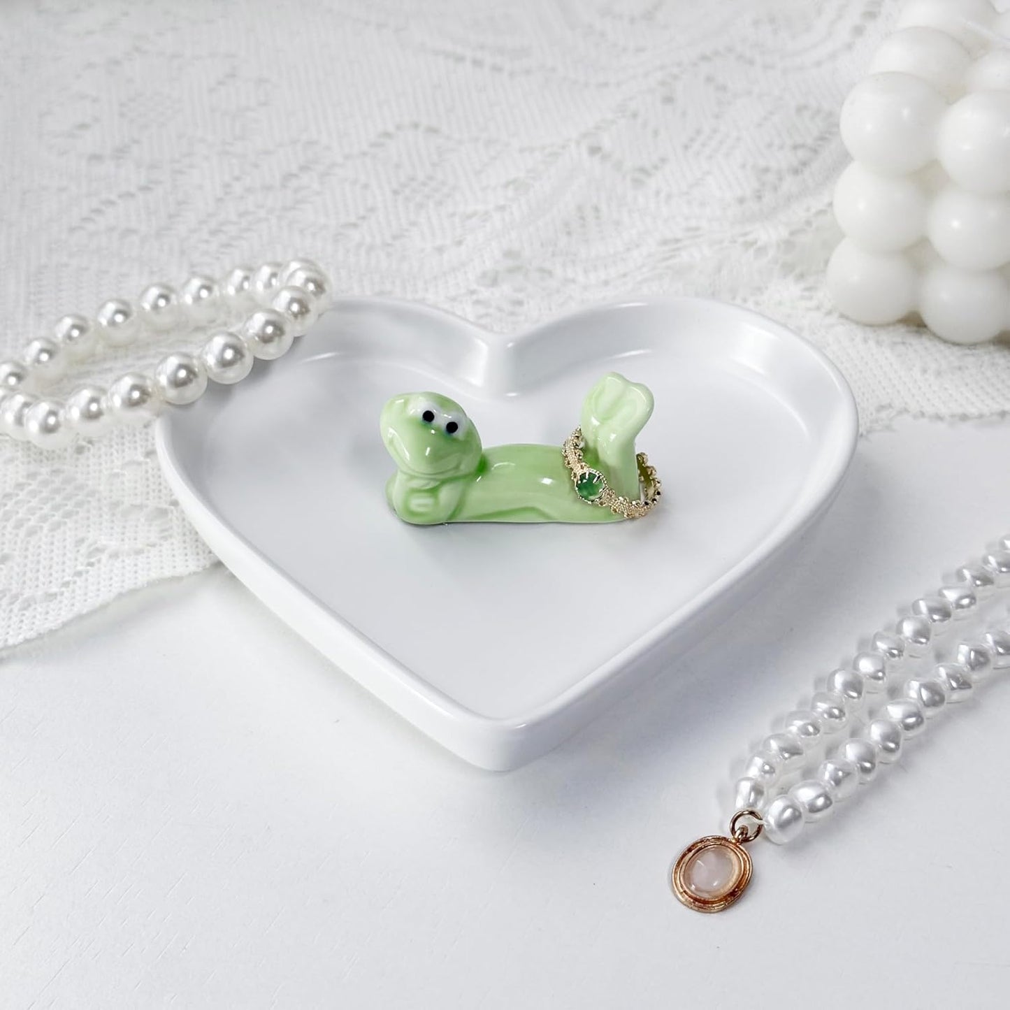 Bandeja cerámica forma corazón soporte anillos decoración