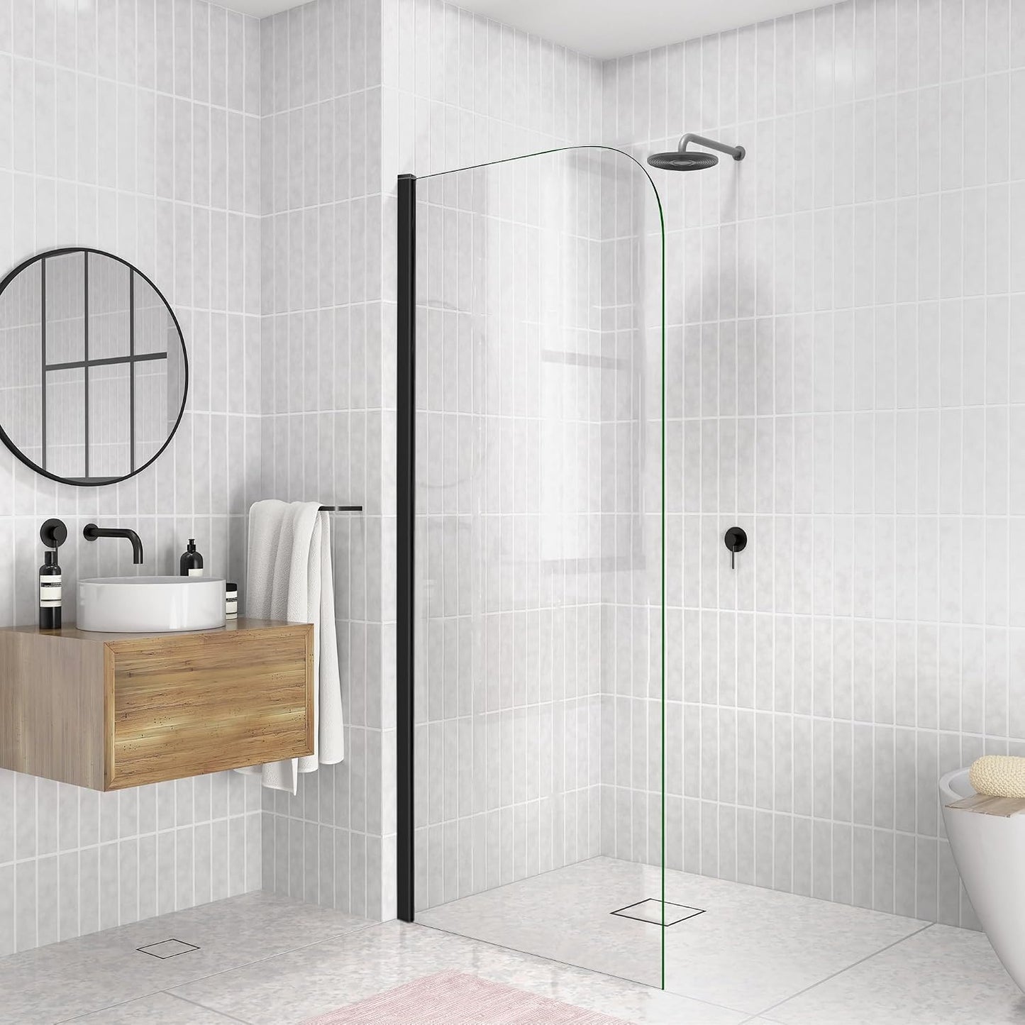 Panel ducha cristal 34x74pulg sin marco vidrio templado
