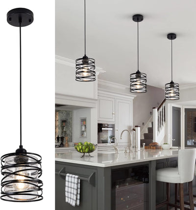 Lámpara colgante negra cocina isla pantalla vidrio transparente