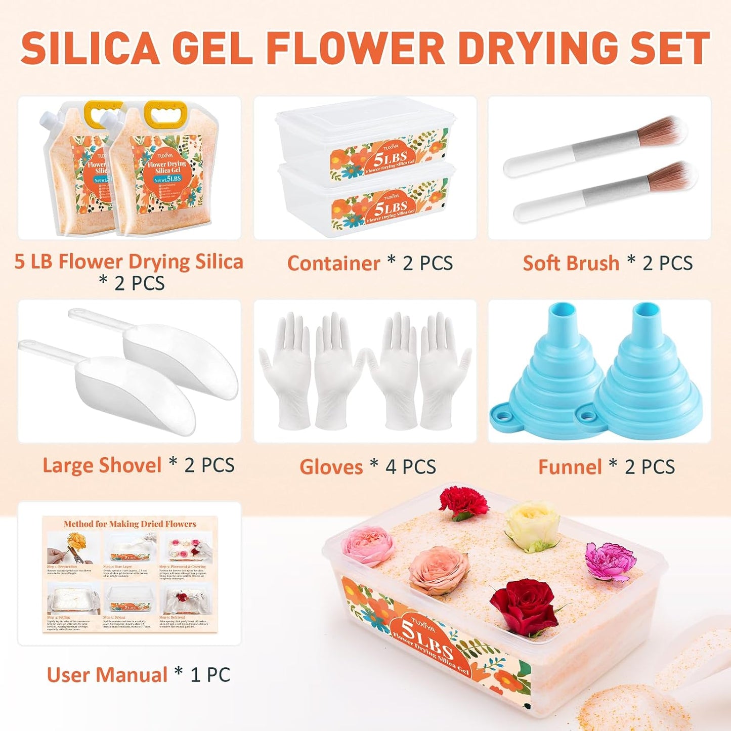Kit gel para secar flores 4,54kg con 2 contenedores 6l