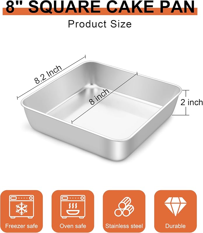 Molde cuadrado acero inox 8x8pulg para hornear lasaña y brownie