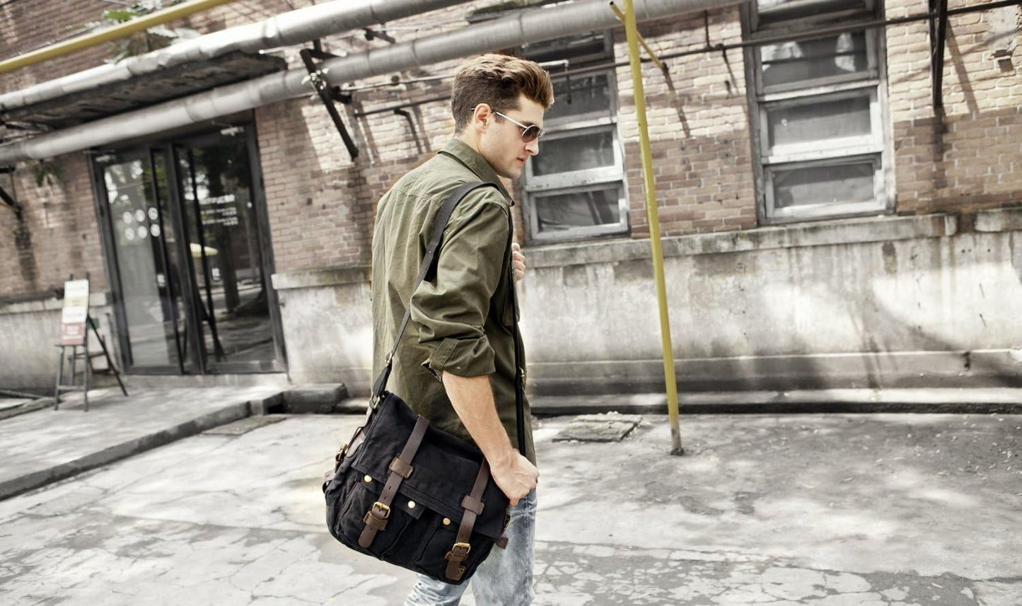Bolso mensajero lona cuero vintage para hombre deporte