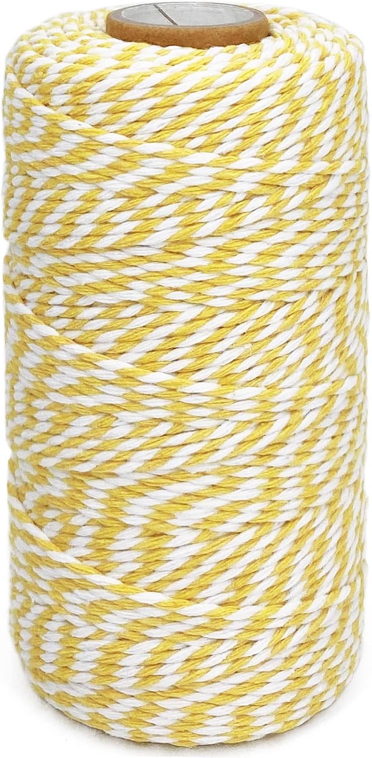 Cuerda algodón amarilla y blanca 2mm 328pies decoración
