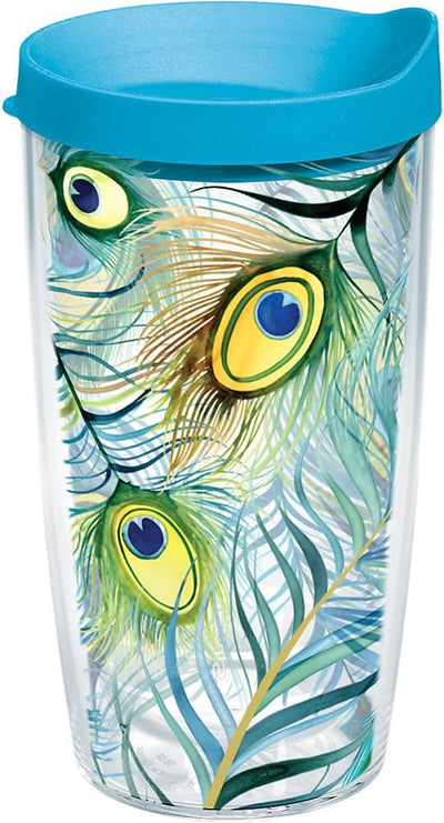 Vaso pavo real con tapa turquesa 16oz transparente