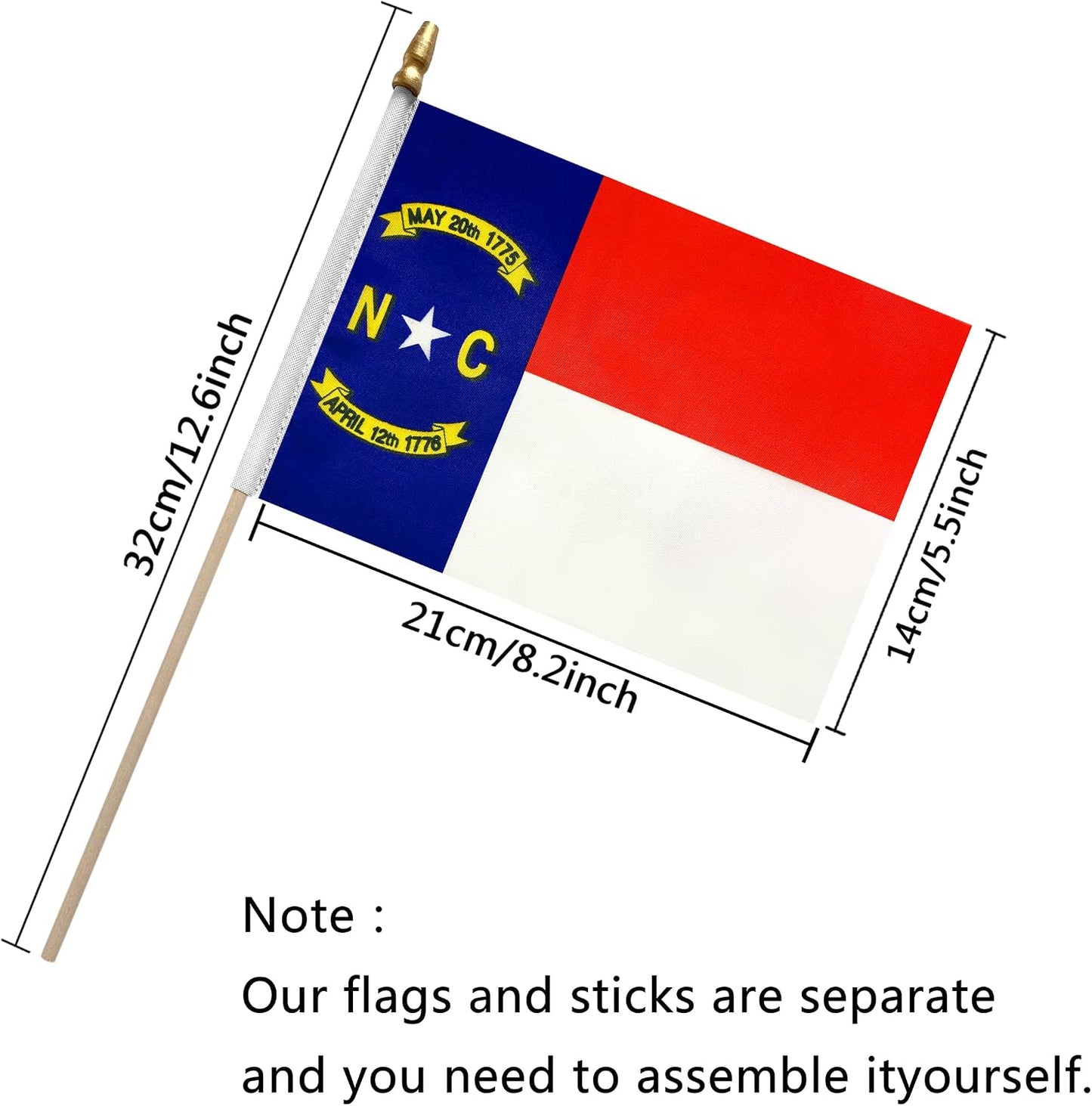 Bandera Carolina del Norte madera 5x8 pulg 12 pzas