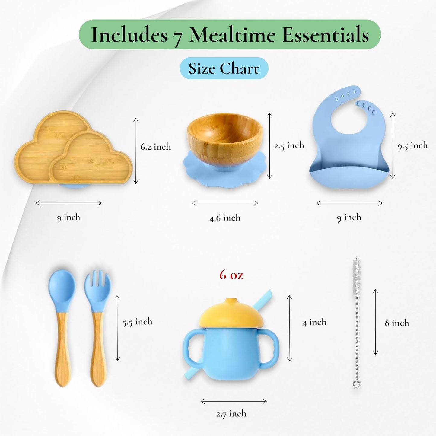 Set platos cuencos bambú para bebés 7 artículos sin BPA azul