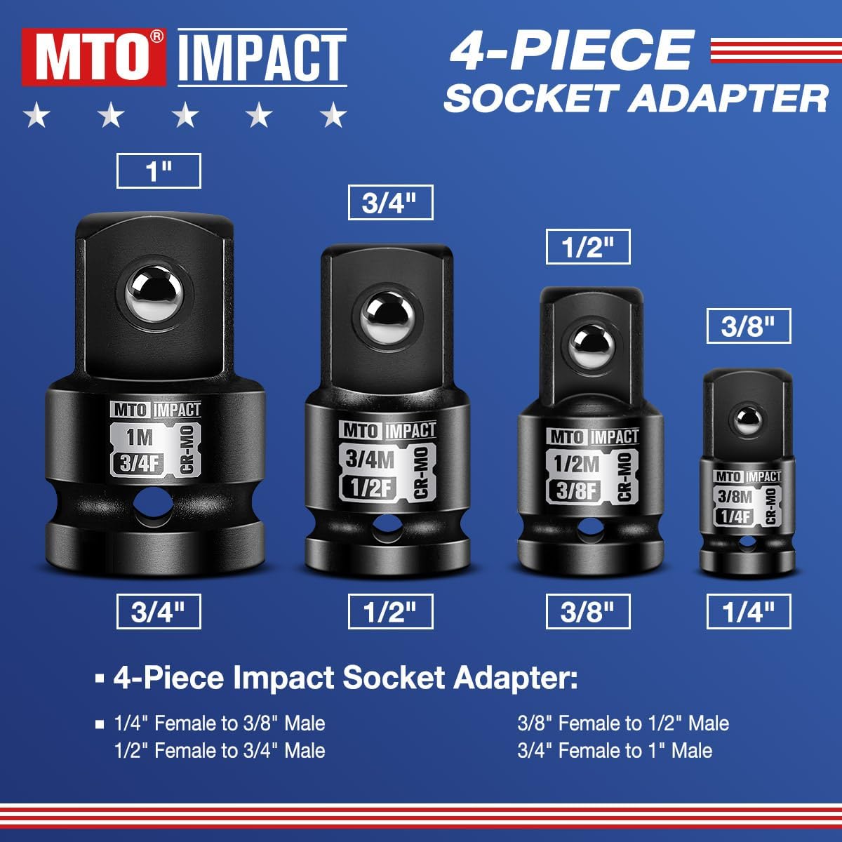 Set 8 Pzas Adaptador Llaves Vaso Impacto 1/4-3/4