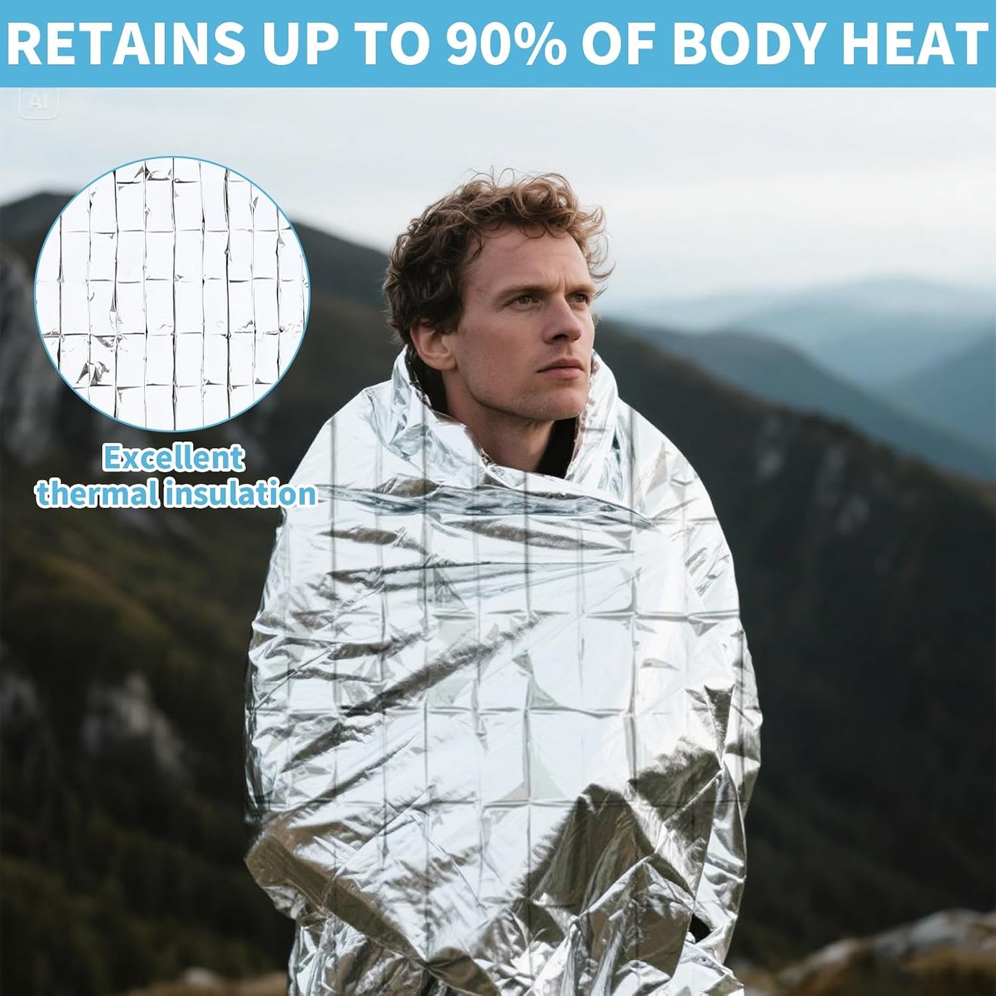 Manta térmica Mylar 54x84 pulg impermeable para acampar