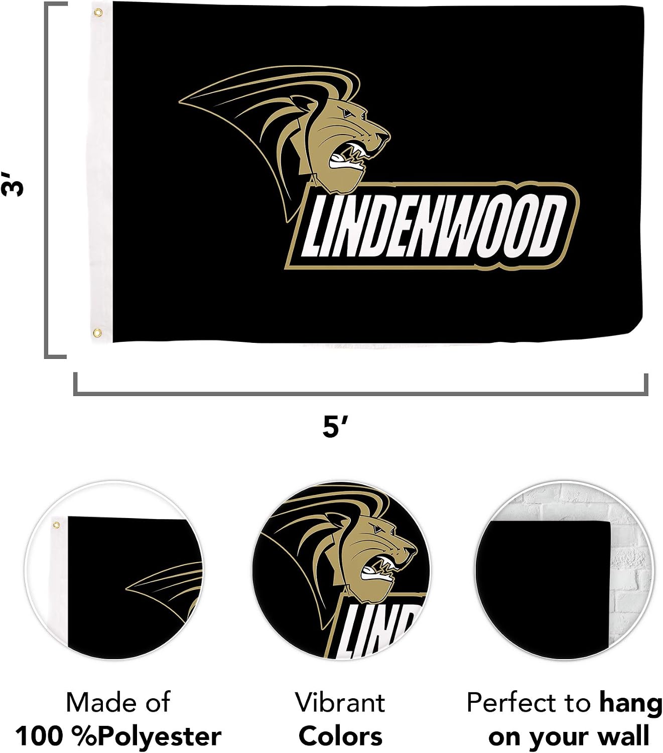 Bandera 3x5ft Lindenwood University tela poliéster duradera