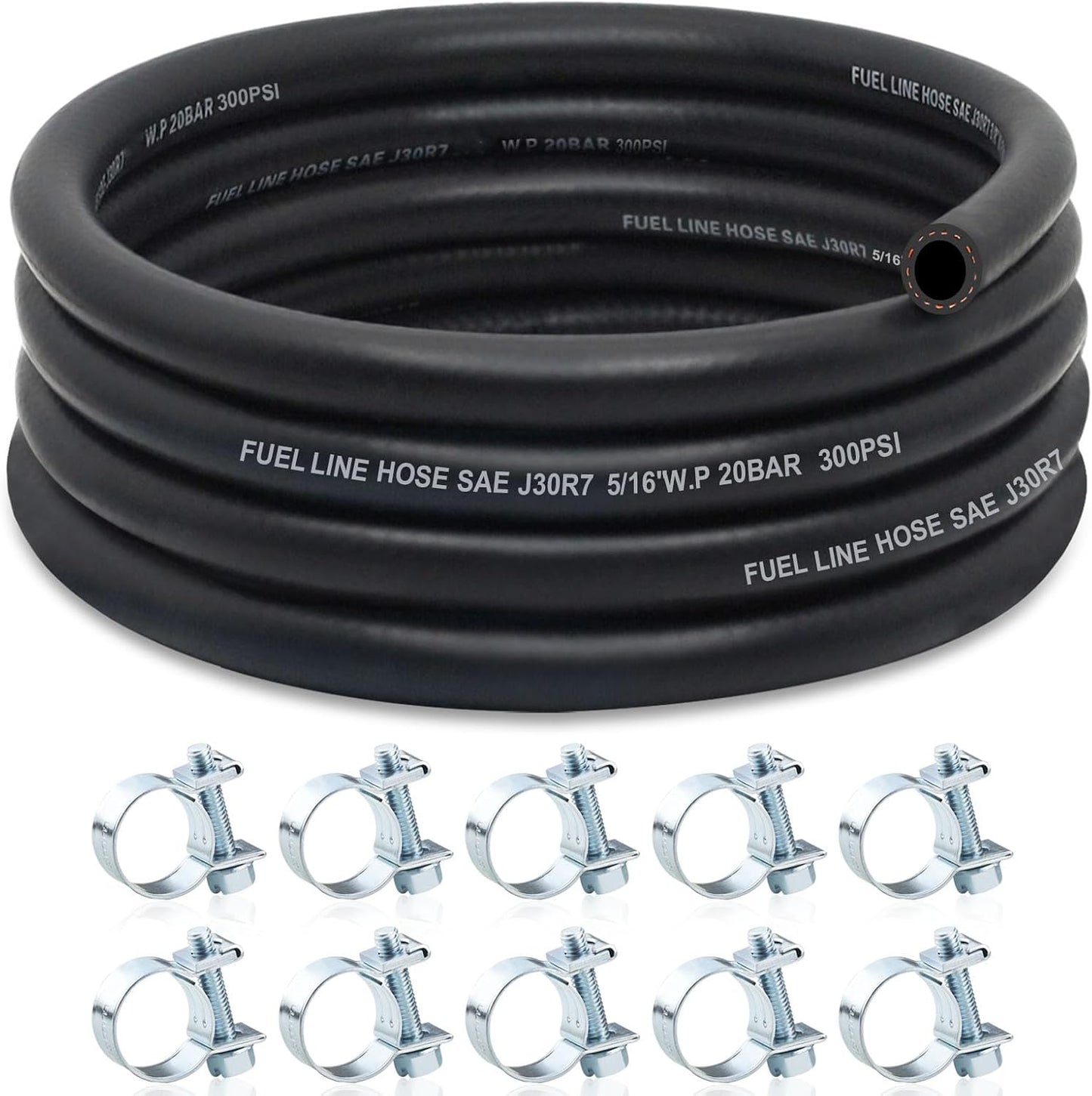 Manguera combustible NBR 5/16 con abrazaderas 10ft