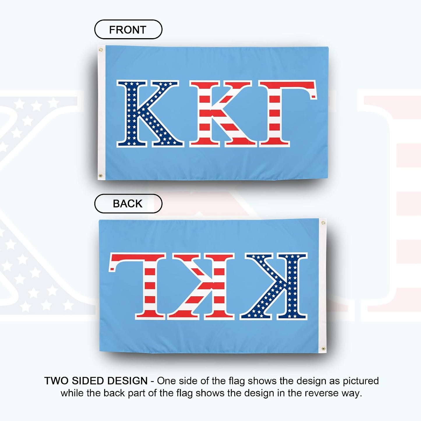 Bandera KKG Estados Unidos 3x5pies decoración hermandad griega