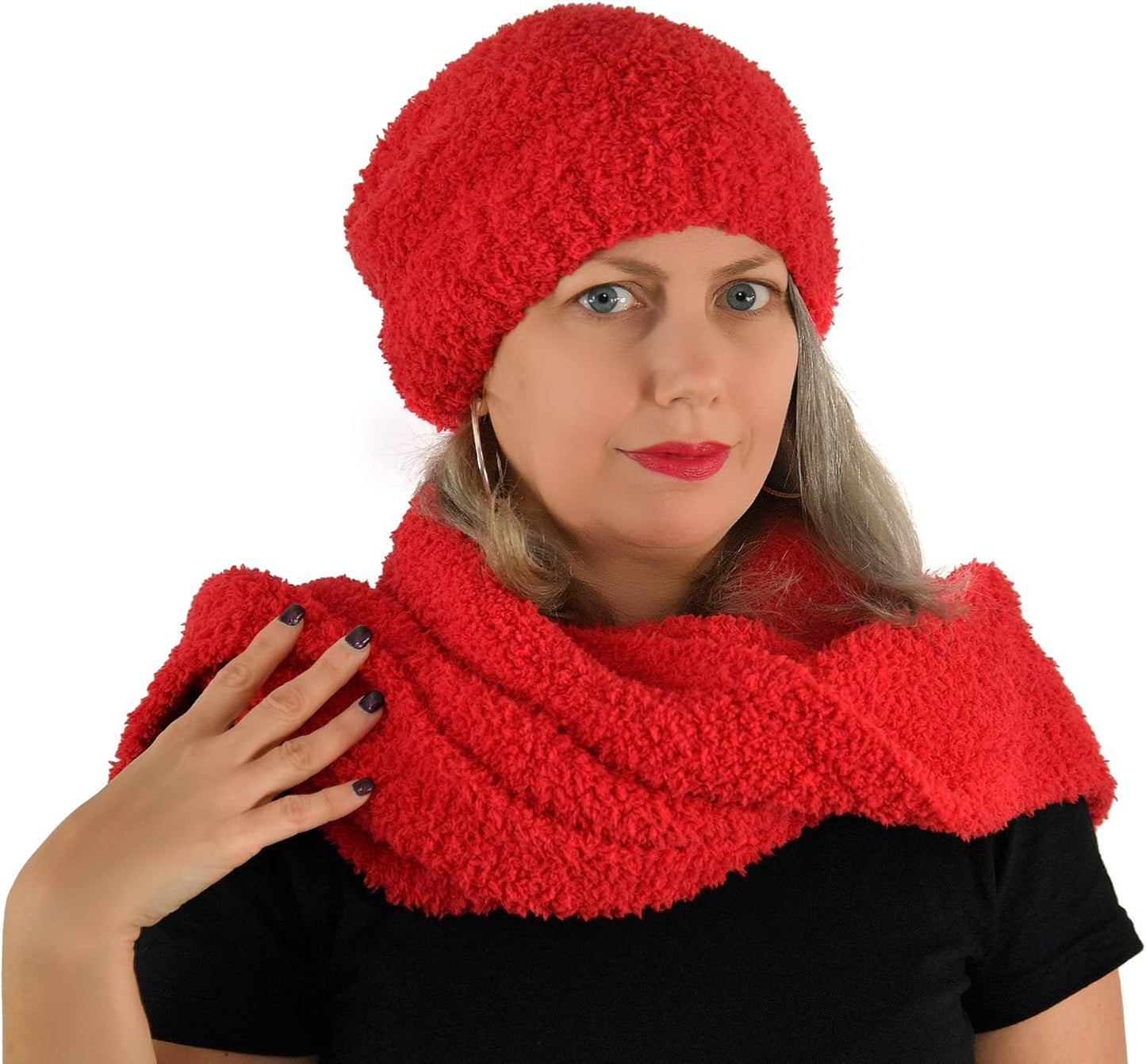 Set gorro y bufanda microfibra poliéster holgado rojo